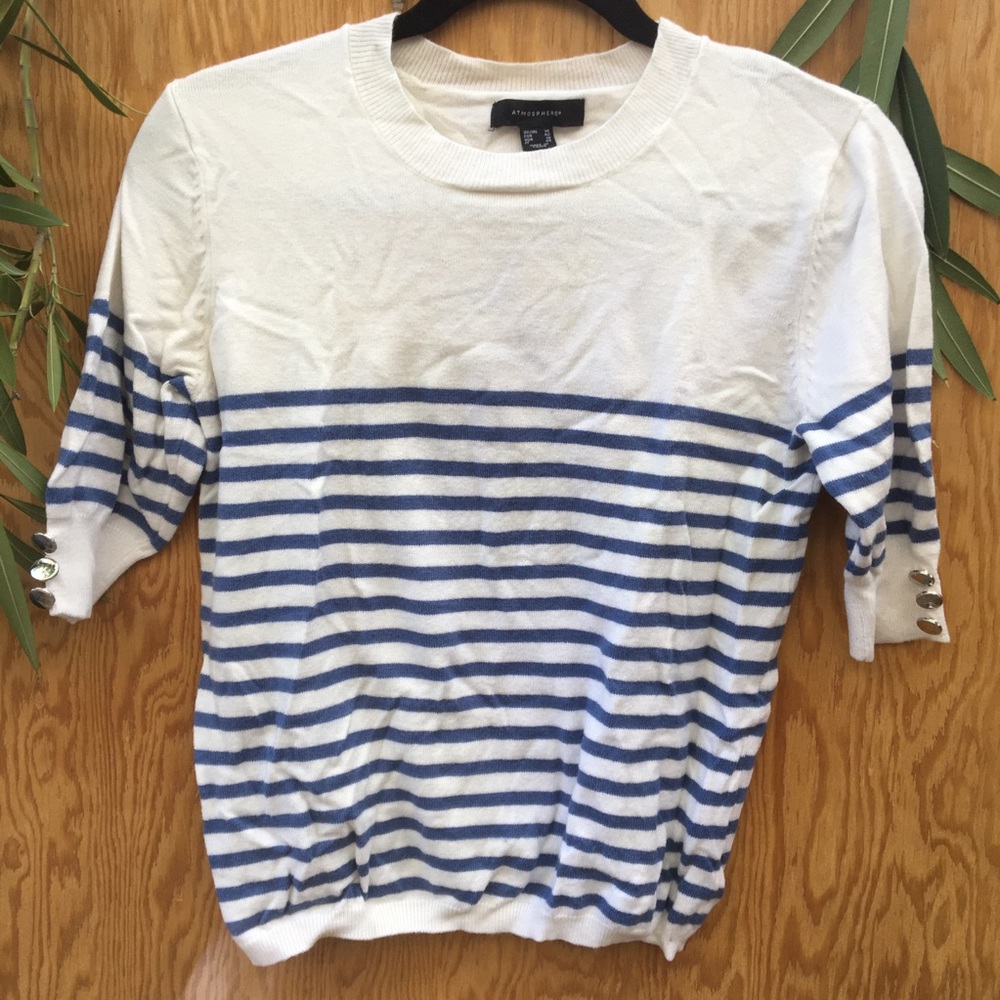 Blue White Stripe 3/4 sleeve sweater blouse sailor